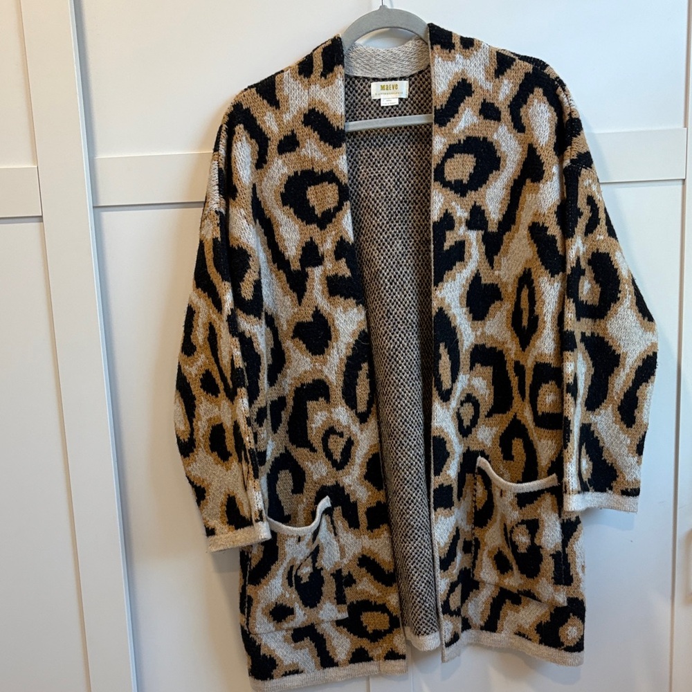 Anthropologie Maeve Open Oversized Leopard Knit Cardigan Coat